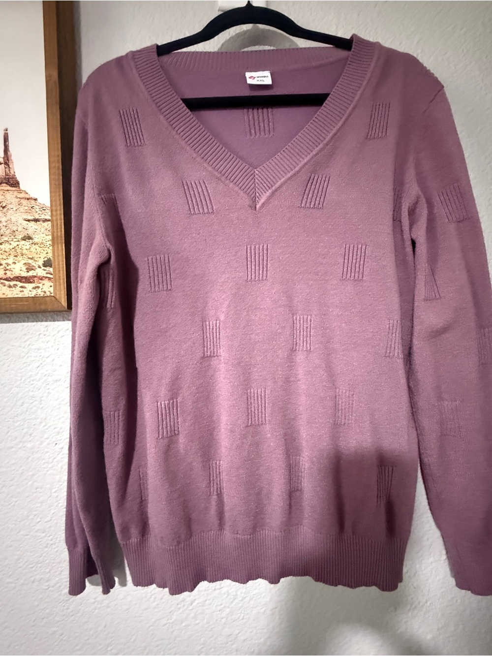 Women’s XXL Dusty Purple Mauve V-Neck Textured Knit Sweater